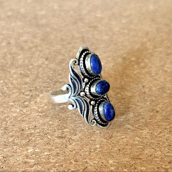 Lapis Lazuli ring set in 925 Silver - Picture 5 of 6